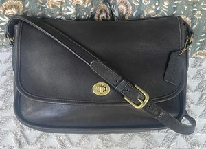Vintage COACH 0848 - 241 City Bag Black Leather Turnlock Purse Bag - Picture 1 of 19