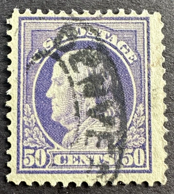 US 1912 Scott# 421 Used Stamp Denver, CO  Cancel Perf 12 Wmk. 190 Franklin 50c - Image 1 of 2