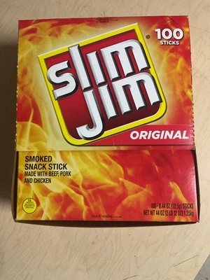 Slim Jim Original Snack Sticks Ahumados 0.44 Onzas, 100 Por Caja ENVÍO GRATUITO EE. UU. Foto 1 de 4