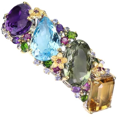 925 Sterling Silver Bangle Green Amethyst 77ct Topaz Handmade Gem 6.9 Inch Rare - Image 1 of 4