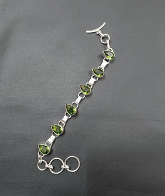 Hermosa pulsera de gema de peridoto de plata de ley ajustable pulsera de regalo Foto 1 de 4