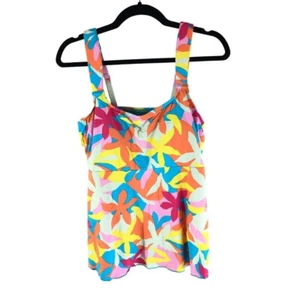 Lands End Womens Flutter Tankini Top White Orange Colorful L - Picture 1 of 2