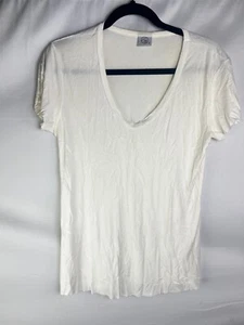 White V-Neck T-Shirt Petite Lightweight Slub Knit Minimalist Basic Tee P - Picture 1 of 5