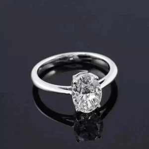 2Ct Oval-Cut VVS1 Moissanite Solitaire Engagement Ring 14K White Gold Plated - Picture 1 of 5