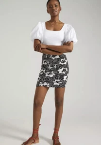 NWT $108 Anthropologie Porridge Ruched Knit Mini Skirt Small Black White Pattern - Picture 1 of 4