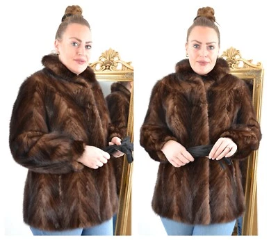 US4727 REAL MINK FUR JACKET RANCH MINK COAT BROWN  SIZE L - NERZJACKE - Image 1 of 4