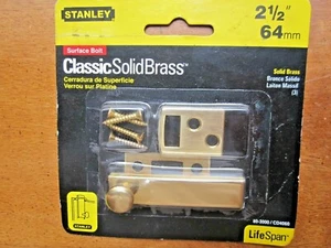 Bloqueo de perno de superficie, latón sólido clásico 2,5" pestillo de perno deslizante de Stanley, nuevo en paquete - Imagen 1 de 3