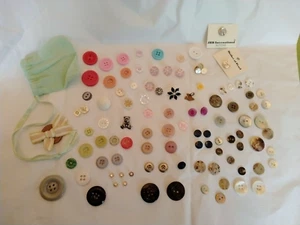 Mixed Button Lot Pink Green Rhinestone Flower Mother Pearl Teddy Bear Crafting - Picture 1 of 13