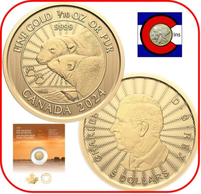 2024 Canada The Majestic Polar Bears 1/10 oz Gold Coin First Strike in Assay - Image 1 of 4