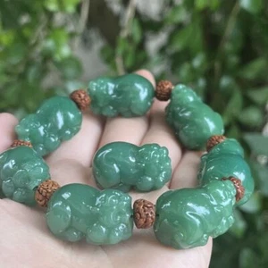 Bracciale Hetian Jade Pixiu Bracciale Portafortuna Vera Giada Uomo Giada Fine Intagliata - Foto 1 di 12