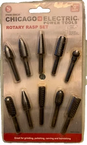 Chicago Electric Power Tools Rotary Rasp 10 Pc Set 68830 1/4” Drill Die Grinder - Picture 1 of 10