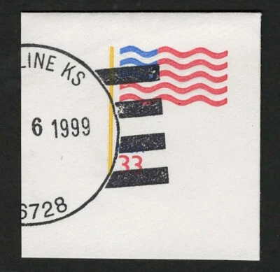 US 1999 #U642 USA Flag Yellow Pole 33c FC Full Corner Cut Square Used - Image 1 of 2