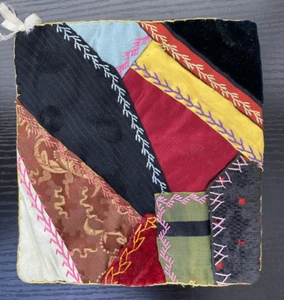 Vintage Crazy Quilt Handmade Patchwork Hot Pad Pot Holder 6" - Picture 1 of 9