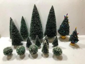 Dept 56 Snow Village 16 Assorted Pine Trees Flocked with Snow VGC - Picture 1 of 1