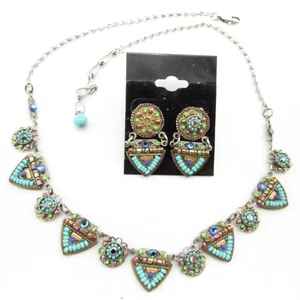 ADAYA Necklace Earring Crystal Micro Mosaic Art Deco Signed Chandelier Bib VTG - Picture 1 of 20