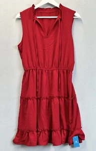 Cupshe Women’s Size M Tiered Ruffle Tie Neck Mini Sleeveless A Line Summer Dress - Picture 1 of 8
