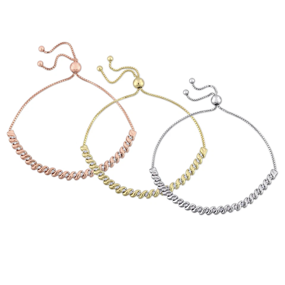 Juego de brazalete Amour blanco rosa y amarillo enchapado en plata de ley diamante eslabón en S Foto 1 de 4