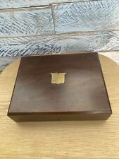 Vintage / Antique? Small Empty Mahogany Cutlery Box with Brass Cartouche & Lock