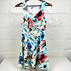 Everly Floral Fitted Dress High Neck, Blue Pink Midi Womens Size Medium