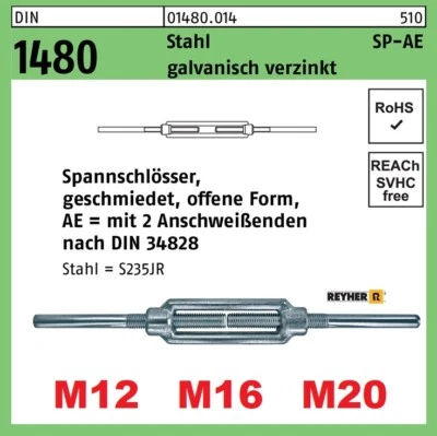 REYHER Spannschloss Din 1480 SP-AE M12 M16 oder M20 Verzinkt mit 2 Anschweiss Enden