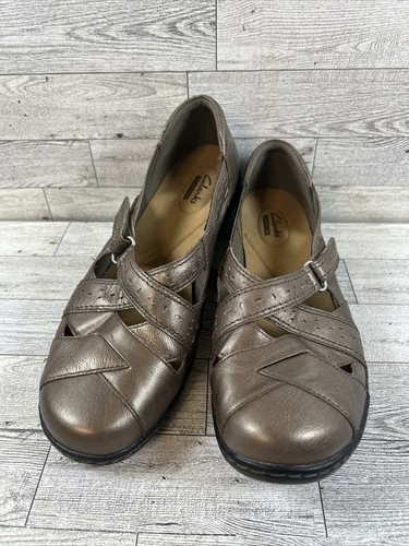 Clarks Ashland Spin Q donna taglia 8 5 mocassini larghi in pelle bronzo metallizzato