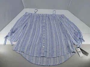 A. Byer Women's Off The Shoulder Short Tie-Sleeve Top Stripe Size XL NWT - Picture 1 of 7