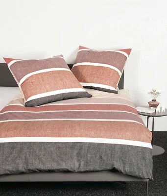 Janine Biber Bettwäsche Davos 135x200 Streifen rosa mauve beere grau 65138-01 - Bild 1 von 2