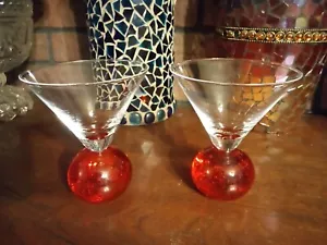 2 Vintage Signed E Cointreau Martini Glasses Controlled Bubble Orange Ball Base - Picture 1 of 10