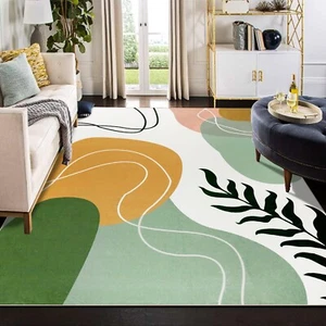 Alfombra Boho Art 6x9 Verde Lavable Alfombra para Salón Estética Minimalista... - Imagen 1 de 7