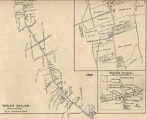 Carte West Islip North Babylon Deer Park NY 1888 avec les noms des propriétaires affichés - Photo 1 sur 4