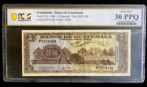1966 1/2 Quetzal Guatemala B. Note Pcgs 30 - Picture 1 of 2