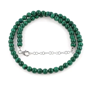 A+ Natural Green Malachite 8MM Smooth Round Sparkly Gemstone Beads 18" Necklace - Picture 1 of 8