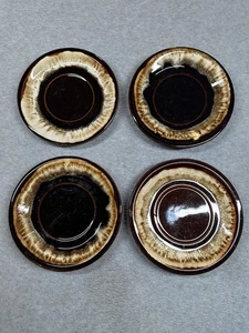 Lot Of 4 Pfaltzgraff Gourmet Brown Drip Glaze Stoneware Coffee Cup Saucers 6.5" - Picture 1 of 12