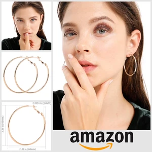 Pendientes de aro grandes para mujer niña 60 mm plata de ley enchapados en oro rosa de 18 k - Imagen 1 de 10