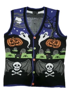 Blizzard Bay Halloween Sweater Vest Men’s L Ghost Pumpkin Skull Bat Spooky Knit - Picture 1 of 8