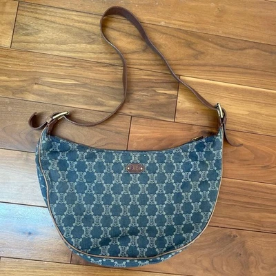 Vintage CELINE Triomphe Paris Macadam Denim One-Shoulder Bag Blue Used Japan - Image 1 of 4