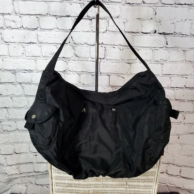 Joe Boxer Black Shoulder Bag Black Lining Nylon Purse Smiley Logo Y2K Style - Image 1 of 4