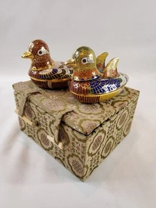 Pair 2 Cloisonné Enamel Brass Bird Duck Figures Trinket Boxes Vintage Chinese - Picture 1 of 14