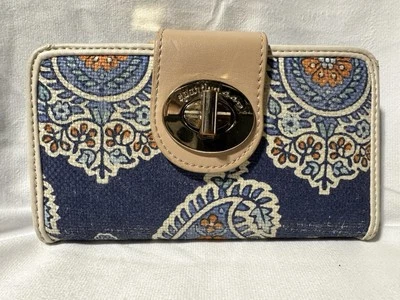 Spartina 449 Turnkey Wallet Navy Floral Dafuskie Linen Blue Interior Large - Image 1 of 4