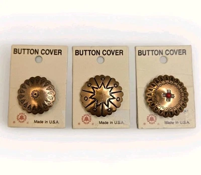 3 Button Covers Copper Red Coral Chonco Vtg Authentic Southwest 7/8" Nice - Image 1 of 4