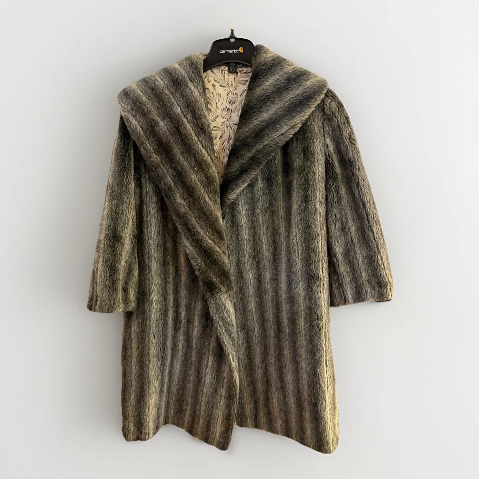 Chaqueta vintage de piel sintética para mujer gris claro y oscuro forrada a rayas talla L/Xl Foto 1 de 4