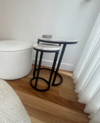 High-grade GENUINE Marble Stone Round Nesting Sofa Side End Tables - image 1 of 2