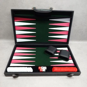 Large Backgammon Set in Black Faux Leather Carry Case by Growupsmart, Case 17" - Picture 1 of 12