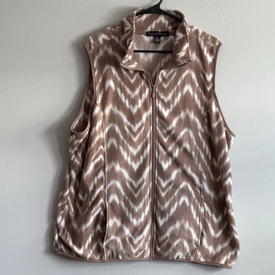 Colete de lavanderia francês feminino tamanho 3X marrom e branco estampa Chevron leve com zíper - Imagem 1 de 4