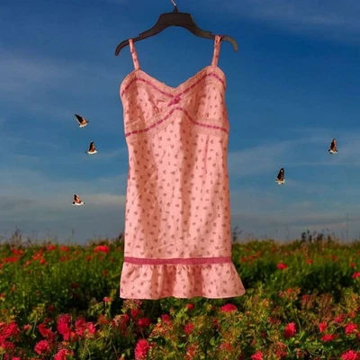 Besty Johnson Coral Floral Mini Satin Slip Dress Intimates M NWT 90s Y2K - Image 1 of 2