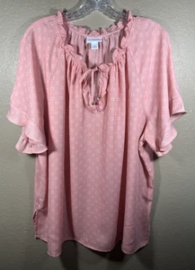Camicetta donna Liz Claiborne rosa disegno floreale manica svolazzante poliestere taglia 2X C2 - Foto 1 di 13