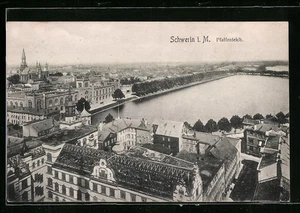 Schwerin i. M., Ansichtskarte, Pfaffenteich aus der Vogelschau 1913 - Picture 1 of 2