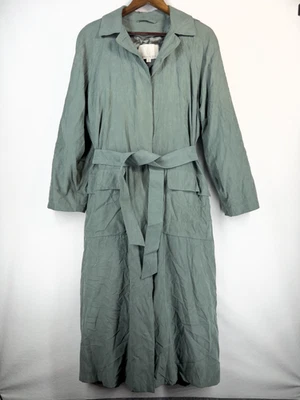 London Fog Trench Coat Seafoam Green Belted Hooded Whimsical Size Medium - Image 1 of 4