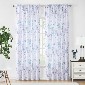 Semi Sheer Floral Window Curtains 84 inches Length for Living Room, Colorful ... - Picture 1 of 8