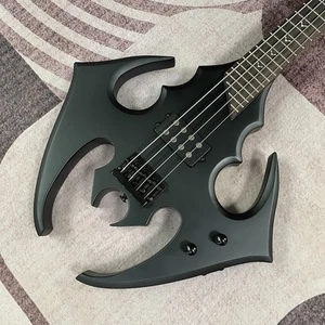 Matte Black Bat Electric Bass 4 String Free Ship - Picture 1 of 7